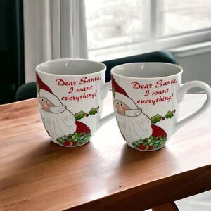 Fitz & Floyd Santa's Big Day Holiday Mugs 2 Mugs Cake Recipe Microwave DW Safe
